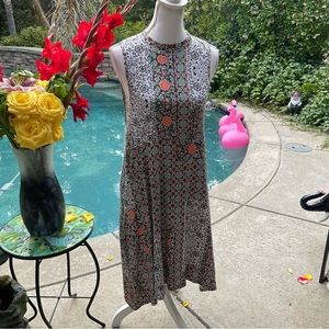 Maeve Anthropologie Sz L Orange blue Floral 💐 Sleeveless Dress
